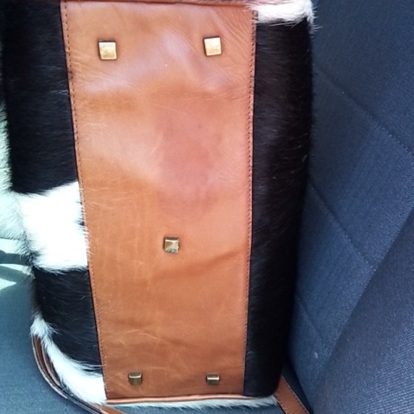 Black and White Cowhide Satchel with Brown Trim - Picture 4 of 4